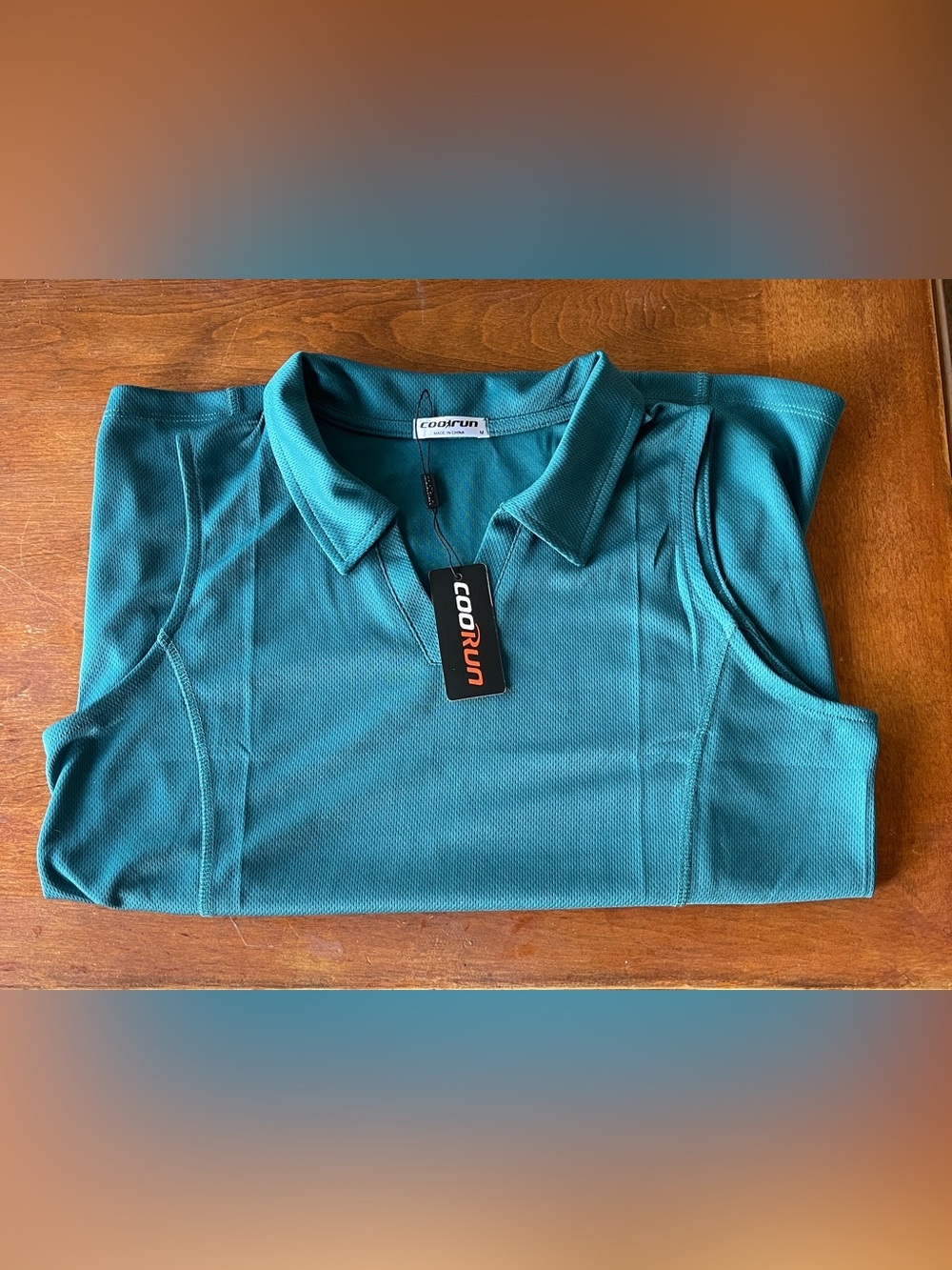 COOXRUN Women's Teal Sleeveless Collared Polo Mesh Polyester Breathable M